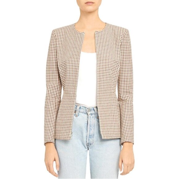 💕THEORY💕 Check Zip-Front Sculptured Jacket Grid Street Ivory Checker Print NWT - Picture 9 of 16